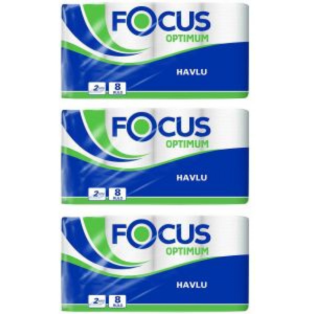 Focus Optimum Rulo Kağıt Havlu Çift Katlı 8 Rulolu*3 Paket 24 Rulo